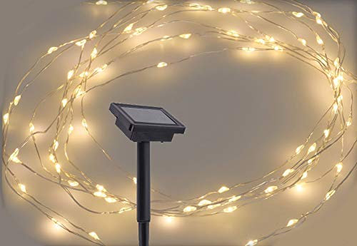 Spetebo Solar Microlichterkette 200 LED warmweiß - Länge: 10m - Outdoor Draht Lichterkette Leuchtdraht Außen
