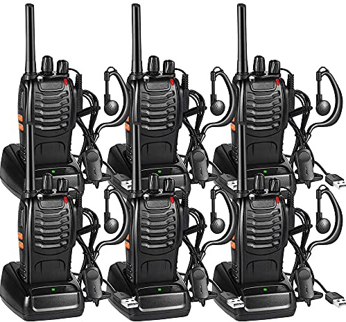 Nestling 6pcs Walkie Talkie Rechargeable Long Range Walkie Talkies 16CH Single Band Portable Handheld Two-Way Radio with LED Light Voice Prompt + Original Earpiece
