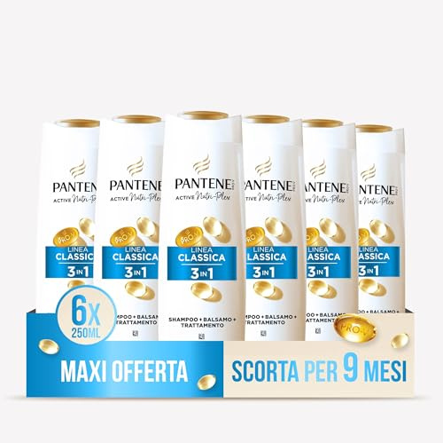 Pantene Pro-V Shampoo und Pflegespülung 3 in 1, klassische Linie, für normales und gemischtes Haar, mit Active Nutri-Plex, 6 x 250 ml