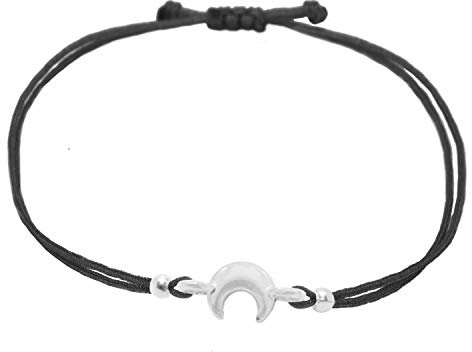 Selfmade Jewelry Armband Damen Silber Halbmond Größenverstellbares Makramee Bändchen mit Mond-Sichel Inkl. Geschenk-Verpackung