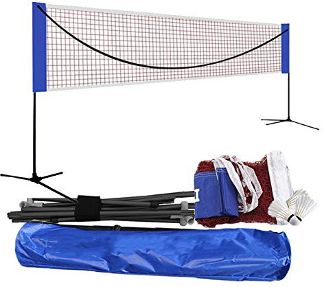APOE Badminton Set mit Netz, Badminton Netz Outdoor Garten, Tragbares Badmintonnetz Tennisnetz Einstellbar Volleyballnetz Profi Faltbares Trainingsnetz, Leicht und stark, 3m-6m