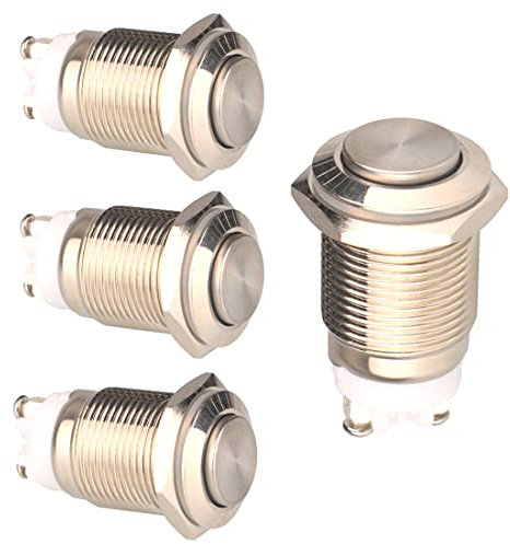 Gebildet 4pcs 16mm 5A/12V/24V/125V/250V Verriegelung Druckknopfschalter Schraubklemmen Edelstahl Metall wasserdichte Schalter(Hoher Kopf)