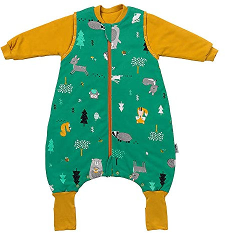schlummersack Baby Schlafsack mit Füßen Bio Baumwolle ganzjährig 2.5 Tog 70 cm Waldtiere | Schlafsack mit Beinen und verlängerten Bündchen für eine Körpgergröße von 70-80cm | Ganzjahres Schlafsack