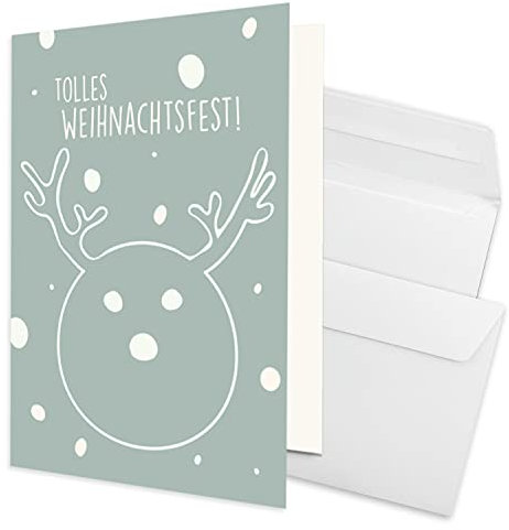 NEUSER PAPIER 100x nachhaltiges Weihnachtskarten-Set DIN A6 in Blau mit Rentier und Text - Faltkarten mit passenden Umschlägen DIN C6 Blau mit Haftklebung - Weihnachtsgrüße für Firmen und Privat