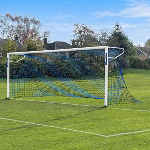 FORZA 7,3m x 2,4m vollgroßes gestreiftes Fußballtor Netz (3mm) (Einzeln) - eine Auswahl von 10 Kombinationen, um die Farbe Ihrer Mannschaft zu passen (Blau/Schwarz)