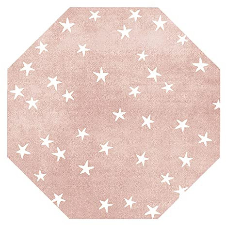 makeups69 Teppich Achteckig rutschfest waschbarer, Teppiche Orientteppich Kurzflorteppich für Wohnzimmer Schlafzimmer Esszimmer， Rosa und weiße Sterne, Kinderzimmer Octagon 150 x 150 cm