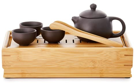 ChaCult | Zhong Tea Set | Set da Tè Cinese in Porcellana e Legno | Servizio da Tè Cinese Fatto a Mano | Set da Tè 1 Teiera + 3 Coppette | Set da Tè Kung Fu