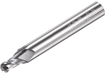sourcing map Tapered Ball Nose End Mill, Uncoated Solid Carbide 2 Flute Spiral Milling Cutter, 2mm Radius, 4mm Diameter, 6mm Shank, 45mm Length, 15 Degree Angle