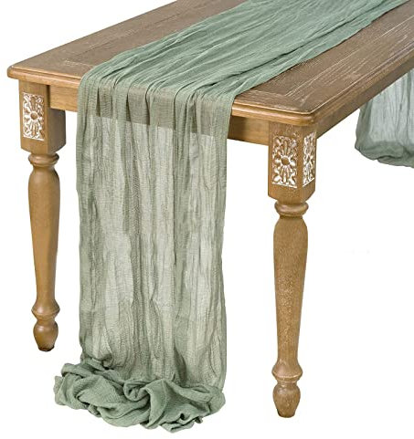 Tischläufer Käsetuch Boho für Hochzeitsdeko ,Käsetuch Tischläufer Gaze Eukalyptus Grün,400_x_90_cm für Vintage Hochzeits,Geburtstage,Babyparty Tischdekoration (400_x_90_cm-5)