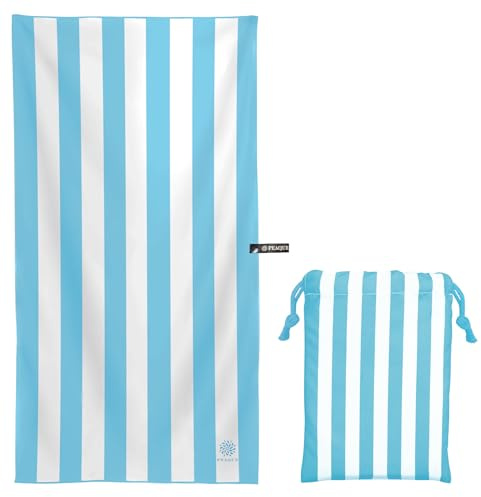 PEAQUE Mikrofaser-Handtuch + Tasche - gestreiftes, leichtes Strandhandtuch | Schnelltrocknend, kompakt, dünn, saugstark - Reisehandtuch, Badehandtuch aus Microfaser