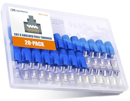 Cable Matters 20er-Pack 23-24AWG Netzwerkstecker Cat8 Pass Through | RJ45 Durchgangsstecker Cat8, Cat7, Cat6A, 40Gbps, Aderführung und Zugentlastungstüllen, nicht kompatibel mit 22AWG-Kabel