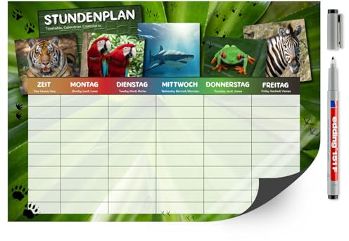 younikat Stundenplan Tiere DIN A4 abwischbar magnetisch mit Stift - dv1224