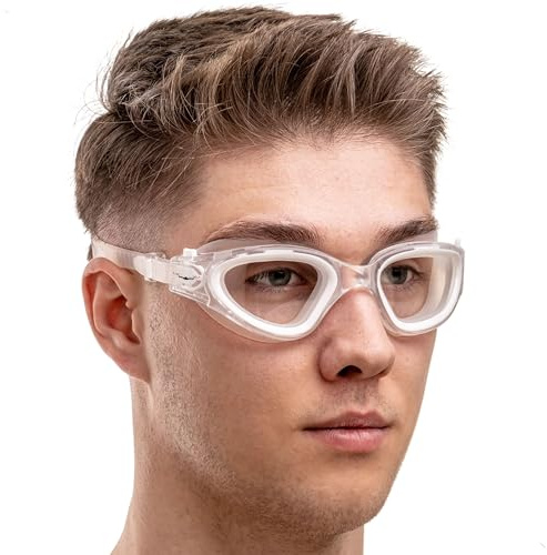 AqtivAqua Simglasögon poolglasögon barn vuxna dam man DX-H (vit transparent, silverfodral, färgat glas)