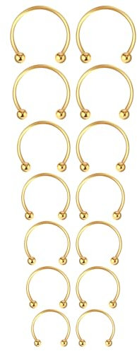 14 Stück Hufeisen Piercing Gold 6/7/8/9/10/12/14 mm Hufeisen Nasenring Creolen Set aus Chirurgischem Stahl Piercings Schmuck Hufeisen Ring Ohrringe Augenbrauen Ohrringe Septum Piercing Gold