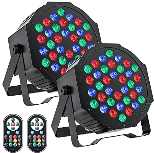 GdjRttk 2PCS RGB LED Par Strahler, 72W Bühnenlicht mit Fernbedienung und DMX 7CH, 36 LED Par Scheinwerfer mit 7 Beleuchtung Modi für Disco Partys Bar Halloween Weihnachten