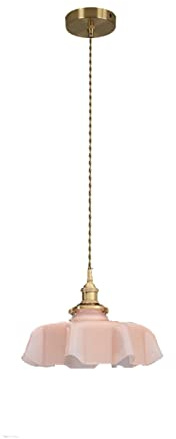 NICRX 250mm Pink Flower Glass Pendant Light, Gold Brass & Glass Hanging Lamp with Turn on/Off Switch Ceiling Light for Island (Pink)