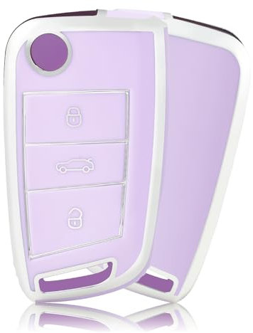 OFFCURVE Etui a Cle Voiture Coque Clé, Étui à Clés Couvre Clef Cache Clef Convient pour VW Volkswagen Golf 7 MK7 Polo T-Roc Seat Leon Cupra Ibiza Toledo Arona Ateca Skoda Octavia Fabia Superb