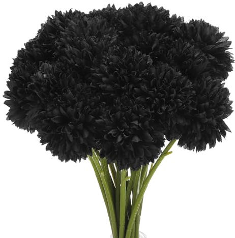 QUARKZMAN Packung von 20 Künstliche Blumenköpfe Seiden Chrysantheme | Kugel Hortensie Schwarz Falsche Blumen, für Heimwerker Bastelarbeiten Hochzeit und Party Dekoration