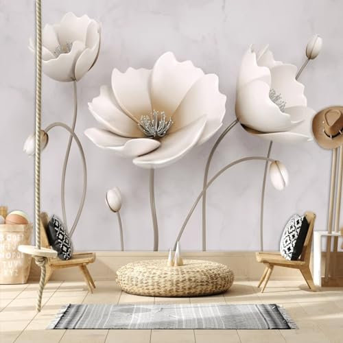 KoKoty Fotografica 3D Carta Da Parati fiori bianchi-250 x 200 cm-fotomurali seta murale XXL Poster moderna decorazione Carta per pareti