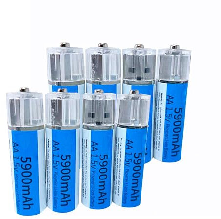 SSCYHT Piles AA Rechargeables USB Double A 5900 mAh Batterie Lithium-ION rechargée jusqu'à 1000 Cycle 1.5 V 5900 mAh Batterie AA,1.5v5900mah 8pcs