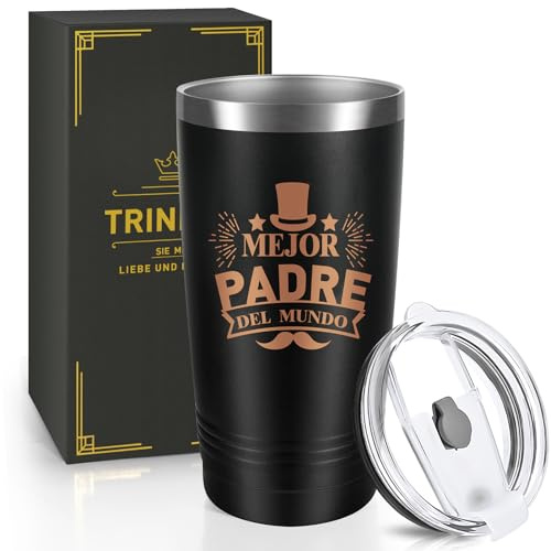 Miofula Taza de café de Viaje,Regalo Padre Cumpleaños-Mejor Padre del Mundo | Regalo Dia del Padre, 600ml Acero Inoxidable Termo Café Hermético para Café Frío y Caliente, Leche y Té, Regalo Día del Padre