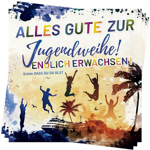 40Stück Servietten Jugendweihe Deko Tischdeko 3-lagig 33x33cm Servietten Alles Gute zur Jugendweihe Endlich Erwachsen Servietten Schön Dass Du Da Bist Dekoration Papierservietten Napkins