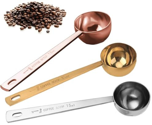 3 Stück Kaffeemaßlöffel 15ml, Messlöffel Edelstahl Kaffee DosierlöFfel für Abmessen, Kaffeelöffel Portionierer mit Langem Griff, Wiederverwendbar Runder Kaffeelöffel für Zucker Tee Kaffee Kakao