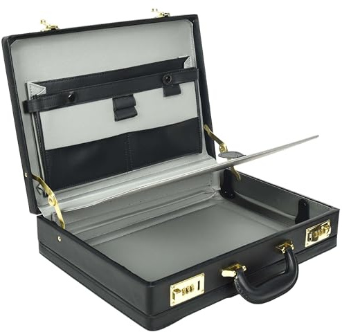 Divergent Retail Expandable Leather Briefcase Combination Lock Attache Mens Case Black DR657
