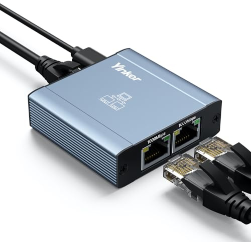 LAN Splitter Ethernet 1 auf 2, Yinker 1000Mbps LAN Netzwerk Splitter 2 Port RJ45 Verteiler mit USB Stromkabel für Computer Laptop Router Einrichtungsbox
