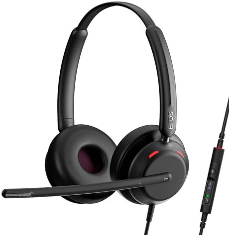EPOS IMPACT 760 Auriculares con Cable USB-C y USB-A de Doble Auricular para Oficina con Micrófono con Cancelación de Ruido, Controles In-Line, Audio, Comodidad Prolongada para Negocios