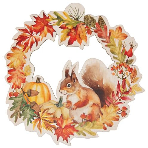 Logbuch-Verlag Corona decorativa per porta in legno, scoiattolo, decorazione autunnale, da appendere, Ø 29,5 cm
