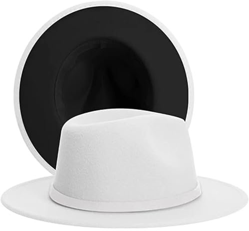 WOYUANSHA Cowboyhüte Zweifarbige Panama-Fedora-Hüte Für Damen Und Herren Breite Jazz-Kappe Für Party Hochzeit Kirche Kleider Filzhut 56 Bis 58 cm Weiß Mit Schwarz