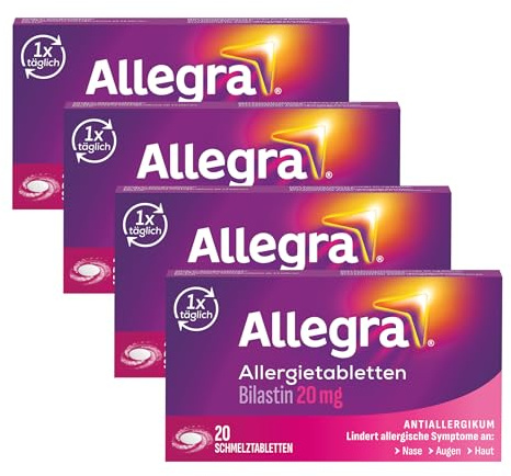 Allegra Allergie Tabletten| Schmelztabletten | 4 x 20 Stk | Antihistaminikum | Wirkstoff Bilastin | schnell und 24 Std wirksam bei Heuschnupfen, Tierhaarallergie, Hausstauballergie, Nesselsucht