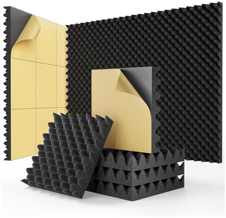 Clyictz 24 Stück selbstklebende Eierkisten-Schaumstoffplatten, schalldicht, 2,5 x 30,5 x 30,5 cm, Akustikschaum für Zuhause und Studios