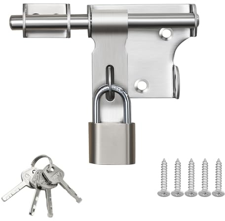 SAYAYO Türriegel Bolzenriegel mit Vorhängeschloss Edelstahl Riegelschloss Gebürstet Schlossriegel Abschließbar Riegel für Tor, Fenster, Zaun