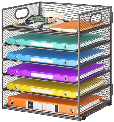 VITVITI Schreibtisch Organizer, 6 Ebenen Briefablage, Stapelbare Aktenhalter, Ablagefächer mit Griff, Bürobedarf für A4 Dokumentenablag, Papier, Buch, Magazin (Grau)