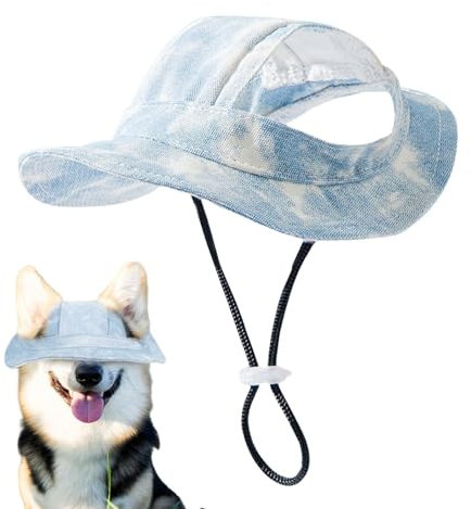 Sonnenhut für Hunde, Netzstoff, poröser Sonnenhut mit Ohrlöchern, Outdoor-Visier, runde Krempe, Prinzessinnen-Stil, verstellbarer Kinnriemen für kleine, mittelgroße Katzen, Hunde, Kätzchen