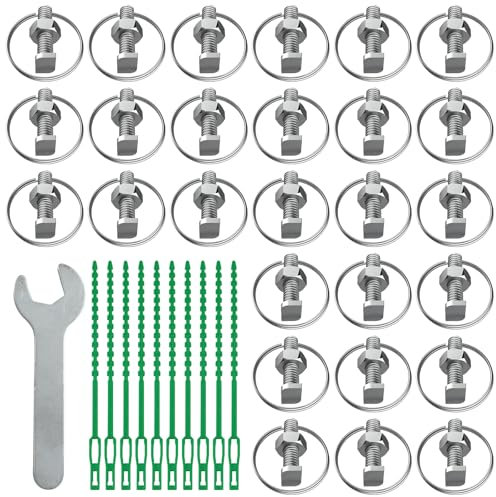 20 Pack-Greenhouse Bolts and Nuts with Rings, Aluminum Cropped T Head Bolts & Nuts Sets-No Assembly Required, included 50Pcs Reusable Plant Ties Greenhouse Accessories for Climbing Plants
