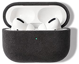 ALTRAALMA Alcantara Wildleder-Hülle für AirPods Pro 2, handgefertigte Full-Wrap-Hülle, synthetische Wildlederhülle, handgefertigt, vollständiger Schutz und Stoßfestigkeit, Schwarz