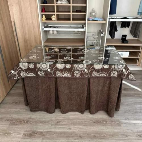 Ropa Chenilla Reforzada de Mesa Camilla Rectangular (Chocolate) con 8 Pliegues - Medida 110 x 70 cm - Incluye tapete con mandales - Falda Mesa Camilla, Ropa Chenilla (110 x 70 cm (72 cm de Alto))