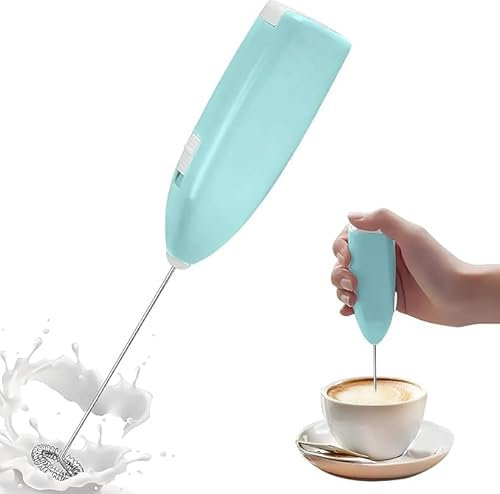 Milk Frother Handheld, Egg Beater Electrical Blender with Stainless Steel Whisk, Mini Hand Drink Mixer Foaming for Coffee, Lattes, Cappuccino, Matcha, Electric Stirrer Coffee Mixer. (Blue)