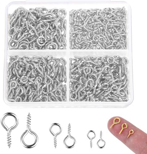 600 ganci a vite piccoli, occhielli a vite, vite ad anello, viti a occhiello in acciaio inox, viti con occhiello piccole, viti con filettatura in legno, per fai da te (argento, 4/5/6 mm) (argento)
