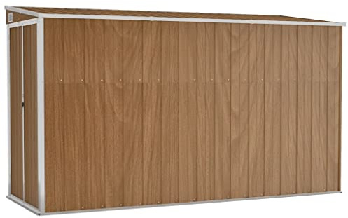 KOIECETA Anbauschuppen Wand Geräteschuppen Gartenhaus Gerätehaus Gartenschrank Gartenschuppen Fahrradhaus Schuppen Braun 118x288x178 cm Verzinkter Stahl