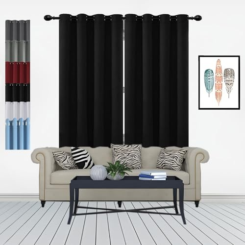 GOUSUN Verdunklungs Vorhäng 130 x 200 cm Höhe Verdunkelung Schiebegardinen Blackout Vorhang Blickdicht Abdunkelnd Gardinen mit Ösen für Schlafzimmer, Schwarz