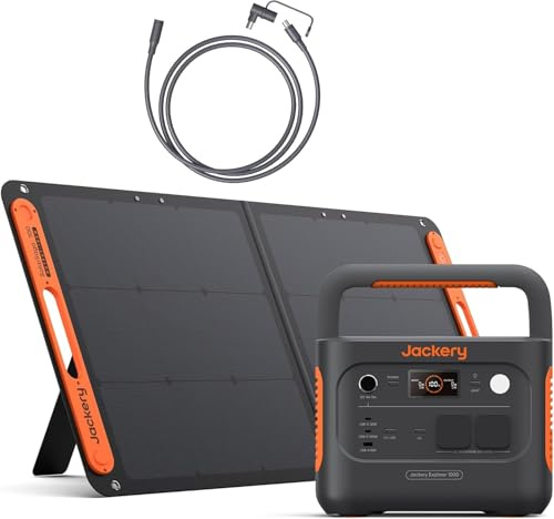 Jackery E1000 v2 Station Électrique & 100W Panneau Solaire & Câble 5M | 1070Wh Batterie LiFePO4, 1500W Sortie, 6 Ports de Sortie, Générateur Solaire pour Plein Air, Camping, Urgence