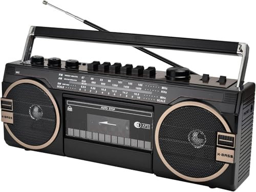 Boombox portatile Bluetooth con altoparlante stereo retrò e lettore di cassette, lettore musicale USB/TF Card e registratore, stile classico anni '80