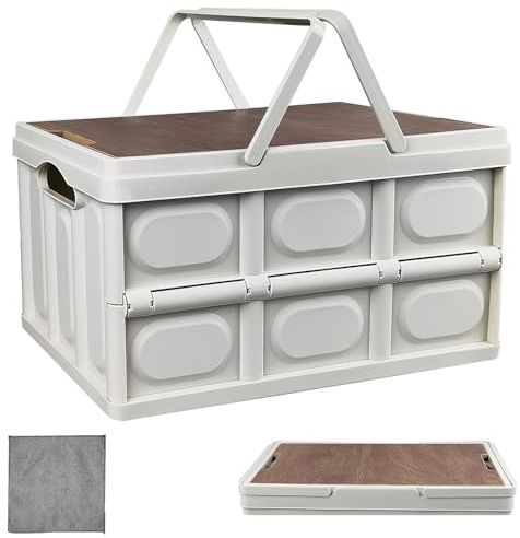 Aromaticaerope Caja Plegable Plastico con Tapa de 30 L, Portátil Caja Camping con Asa, Fabricada en Plástico, Alta Capacidad de Carga, para Acampadas, Viajes, Uso Doméstico y Maleteros de Coche