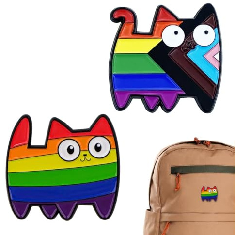 COYUN 2 Pcs Regenbogen Pride Pins Outfit, Emaille-Anstecker für Kleidung, Rucksack, LGBTQ+ Accessoires, Rainbow Friends Accessoires, Katzen-Pins, Geschenkidee für Pride Month