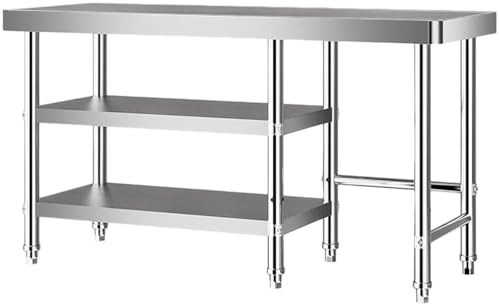 KCCRHIN Tavolo da Lavoro Inox, 3 Ripiani, Portata 200 kg, Tavolo in Acciaio Inox Resistente per Preparazione Alimenti Banco Cucina Inox per Ristoranti Panificio Macelleria,100x40x80cm