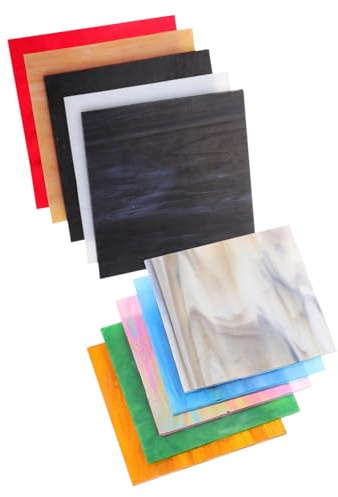 MAGICLULU Lot De 10 Feuilles De Vitrail Colorées 10x10 Cm Pour Loisirs Créatifs, Décoration Maison, Verre Ondulé Transparent, Art Mosaïque, Mariage Et Fête, Usage Intérieur Et Extérieur, Noël